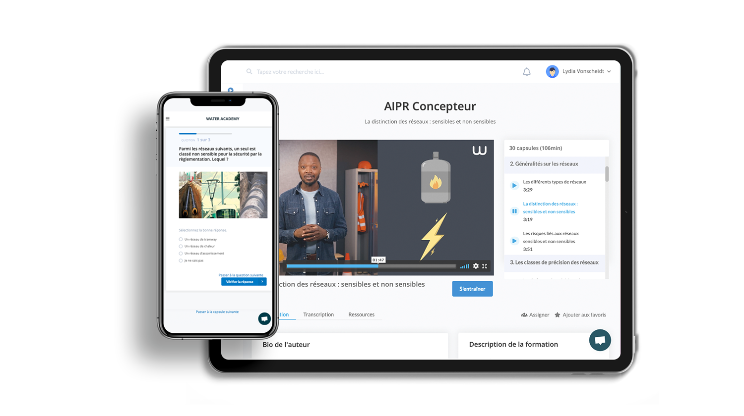 Mise en situation de la formation AIPR concepteur sur la plateforme d’apprentissage en ligne Watura